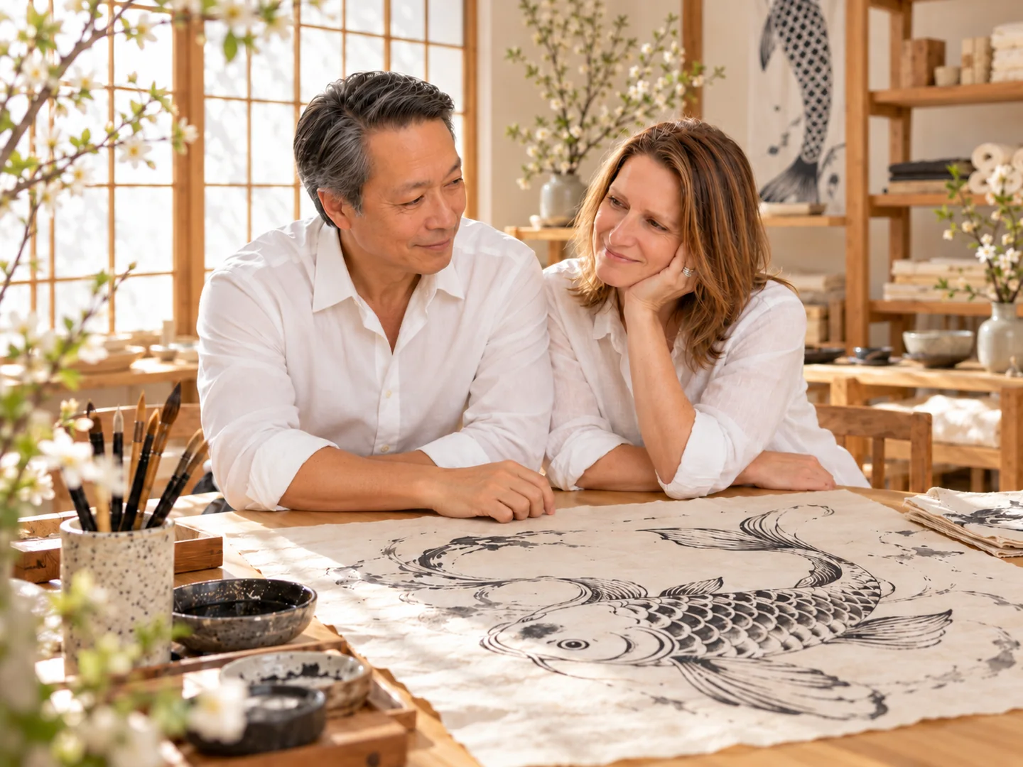 Catherine and Alain at their drawing table